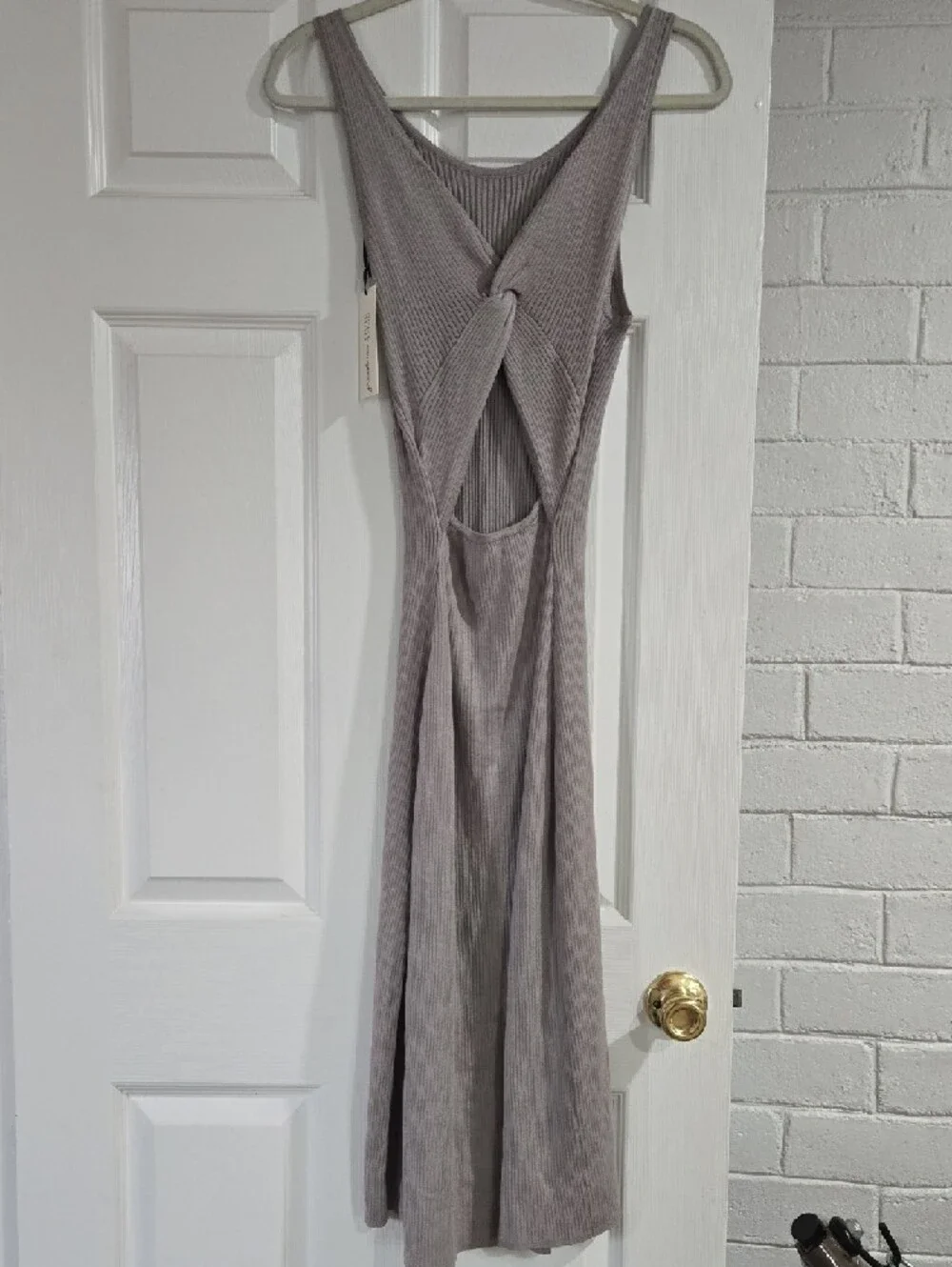 Freshman 1996 Ribbed Tank Midi Dress in Light Taupe Size Large